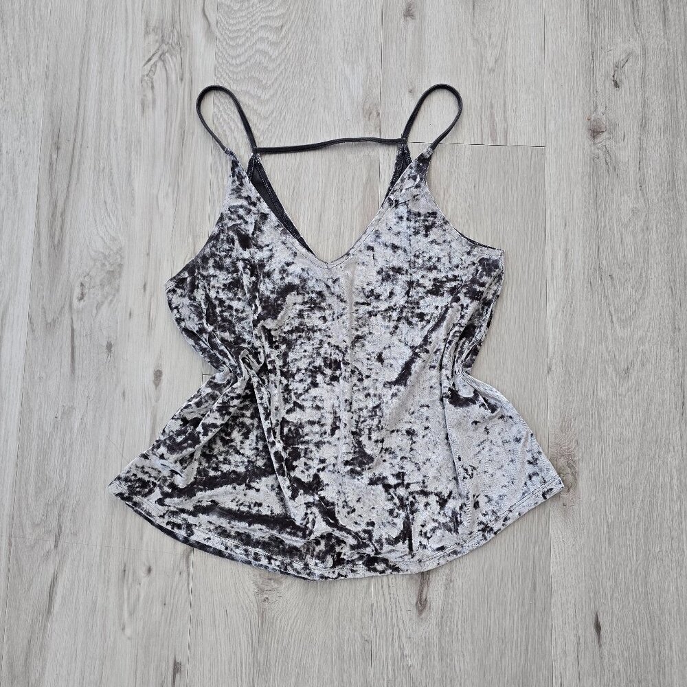 American Eagle Outfitters crushed velvet gray boho strappy tank top shirt WMS XS